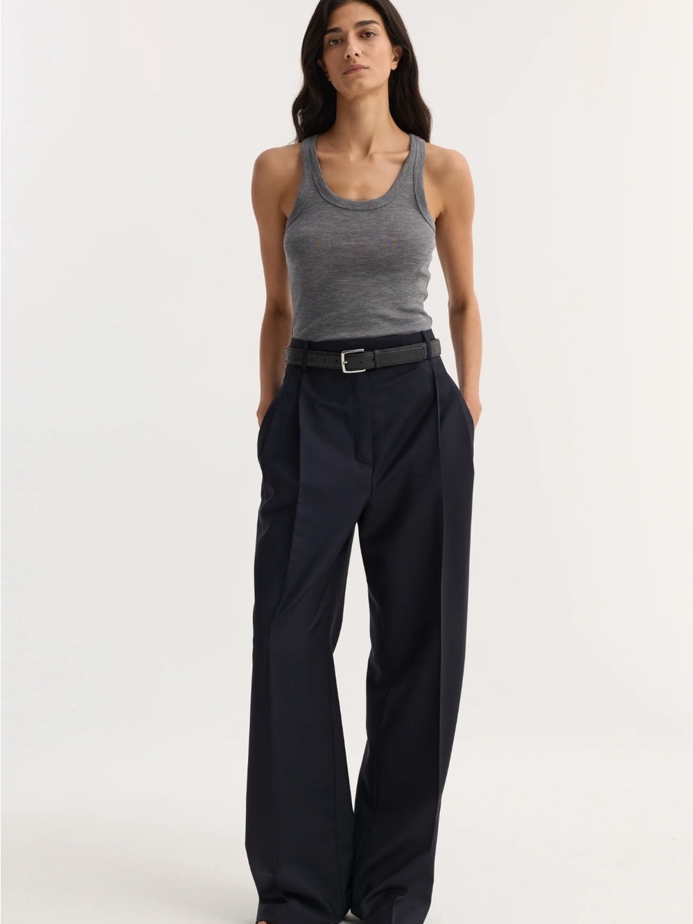 Rohe Navy Mid Waisted Tailored Wide-Leg Trousers size 34 - Picture 1 of 8